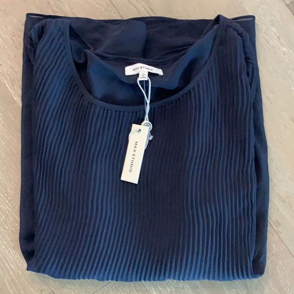 MAX STUDIO Navy Blue Silky 3/4 Sleeve Blouson Blouse - Picture 6 of 10